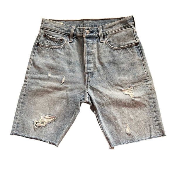 Levi’s 501 Button Fly High Rise Distressed Denim Shorts 9” Inseam Size 28 - Picture 1 of 6